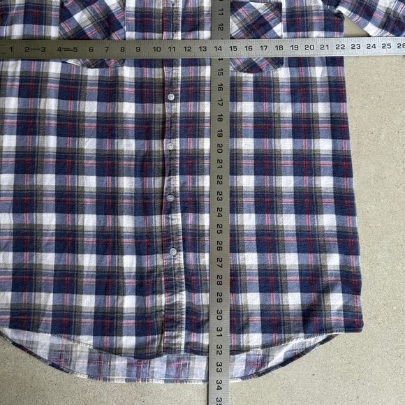 Vintage 80s Flannel Blue Red Western Two Pocket Made in USA Fits like Large - Picture 8 of 8